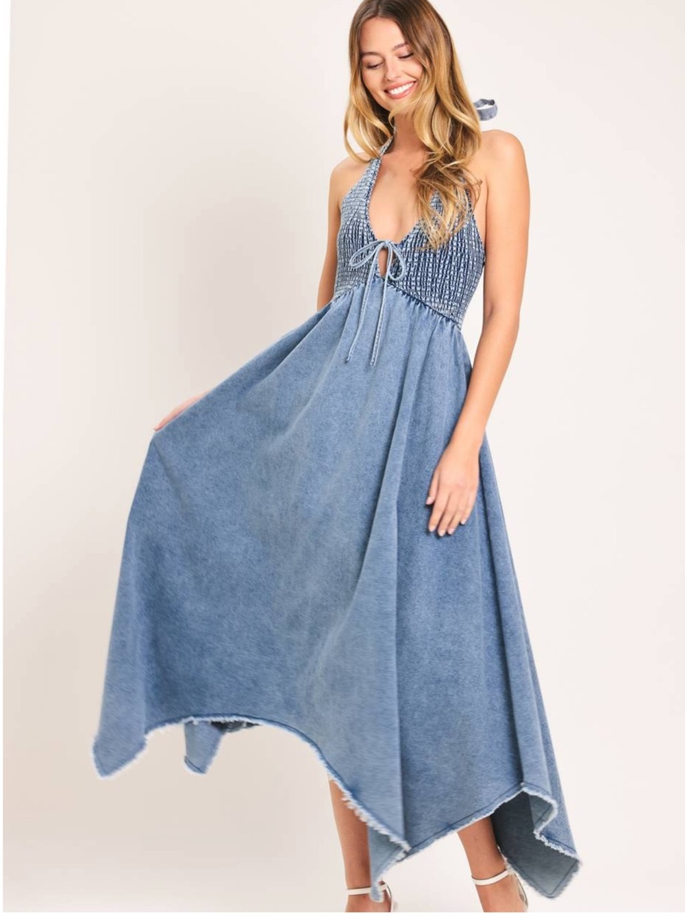 💕NEW! Flying Tomato Blue Halter Denim Maxi Dress
